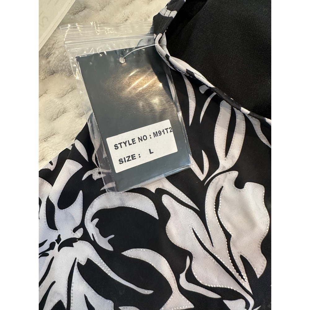 Your Choice by Bluetime Black White Floral Halter Tankini Top M91T2 NWT L - Picture 6 of 9